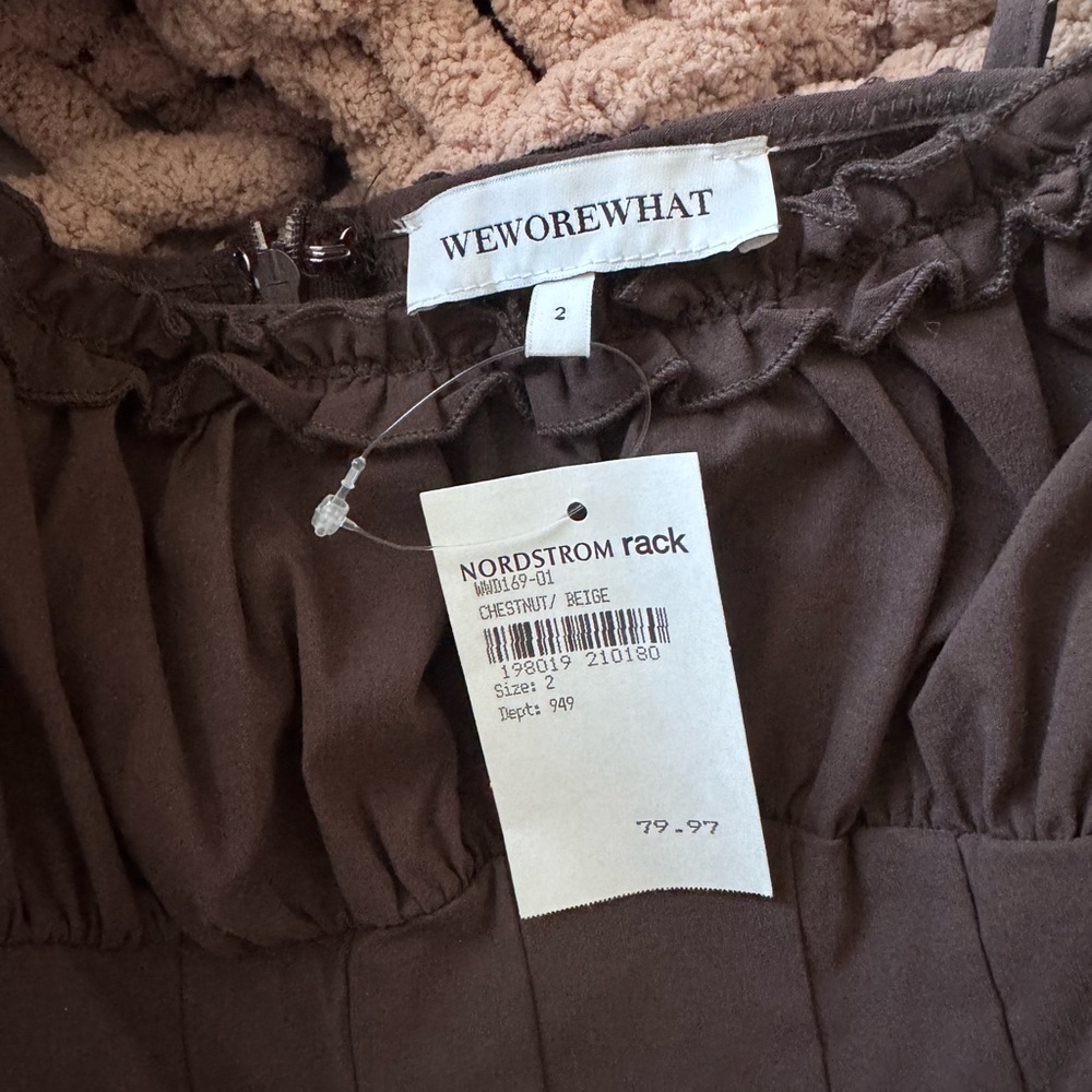 NWT WeWoreWhat Ruffle Corset Maxi Dress in Chestnut & Blush - Picture 7 of 7